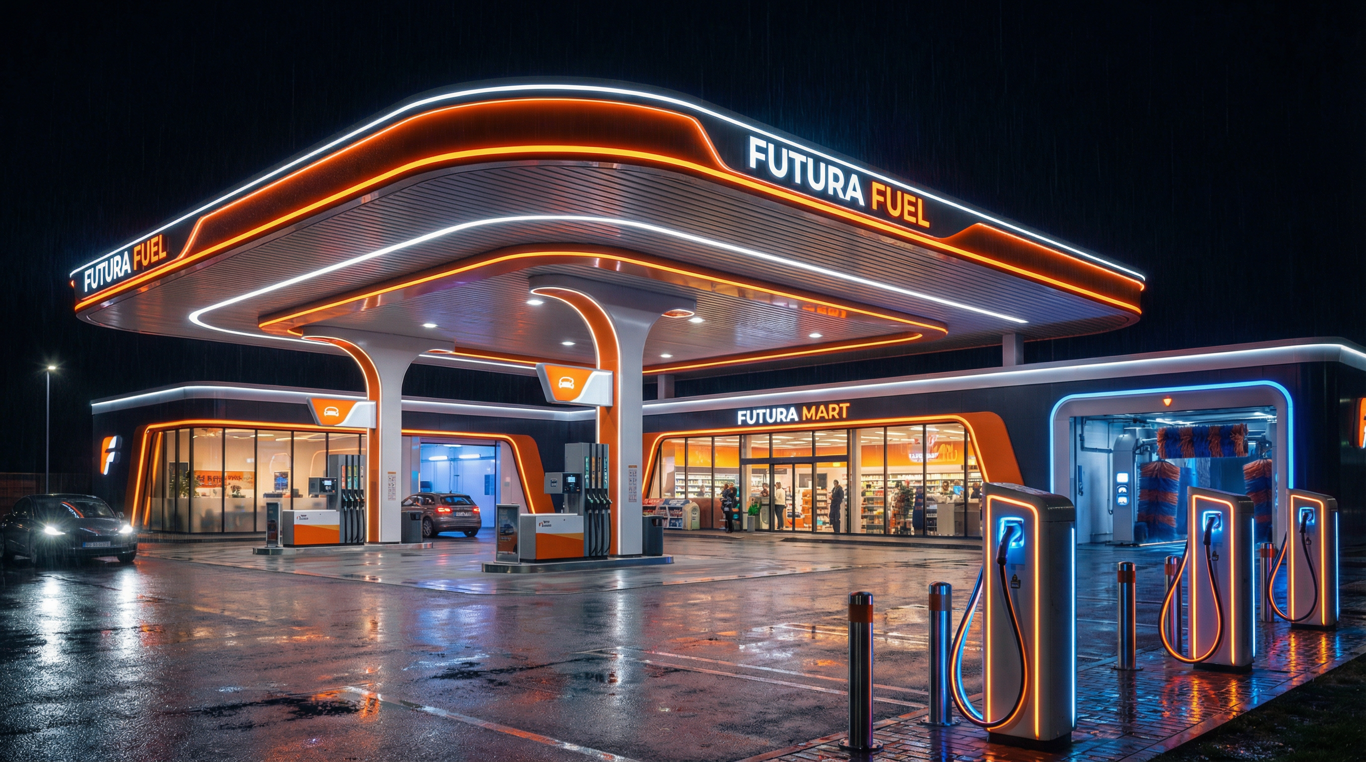 Wizualizacja nowoczesnej stacji paliw